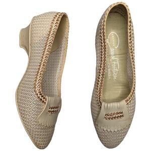 Vtg 1960s Casual Footwear Ivory Kiltie Woven Low Heel Pointed Toe Pumps 7